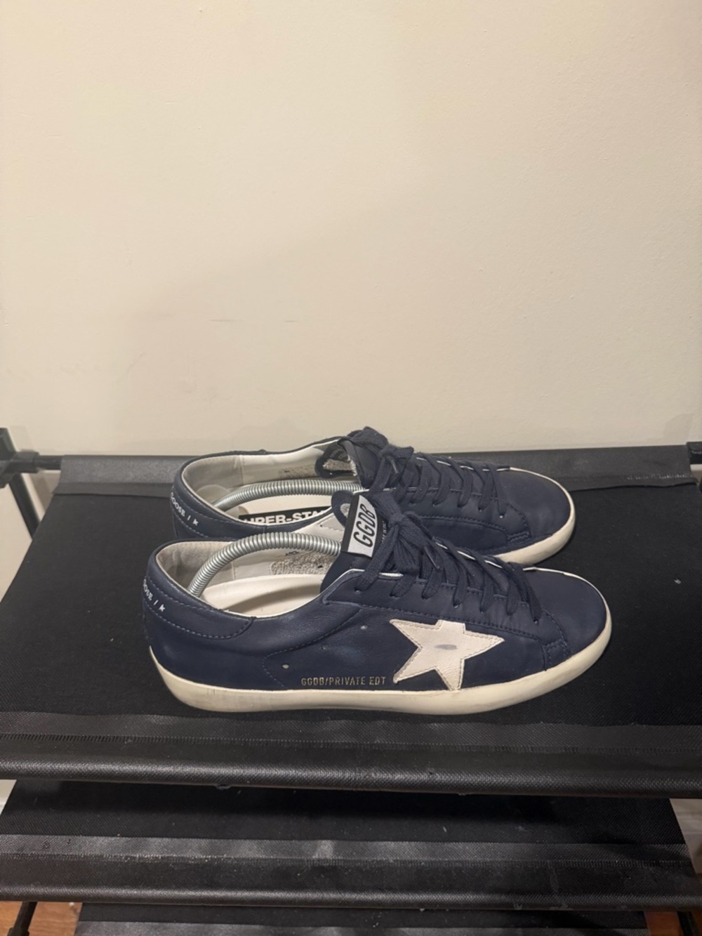 Golden Goose Navy Blue Leather Sneakers with White Star